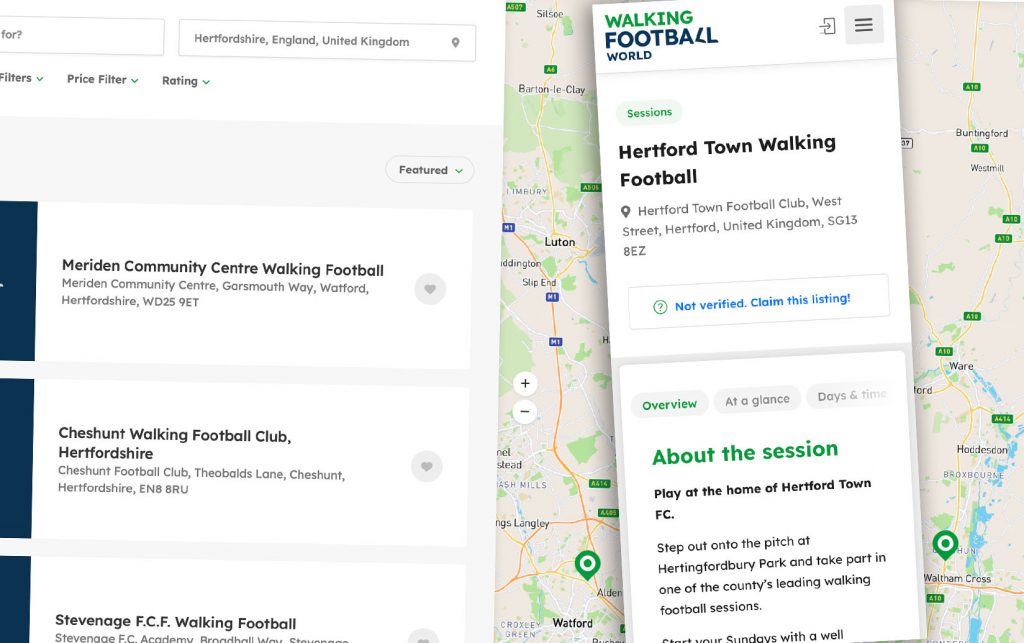 Walking football session search