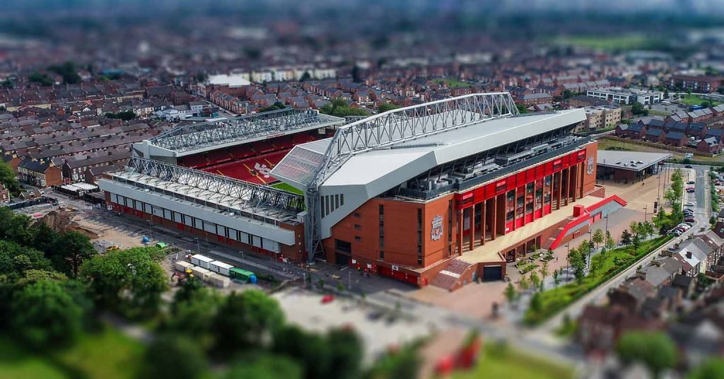 Anfield stadium in Liverpool, England.