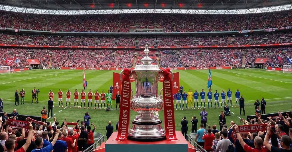 Teams lined up before FA Cup final.