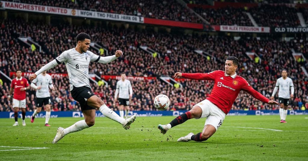 Intense football match between rivals.
